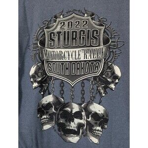 2022 Sturgis T Shirt Medium Blue Motorcycle Rally South Dakota Skulls Chains